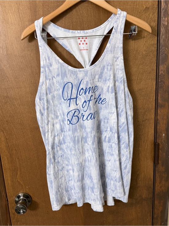 Tops - Women’s 1X Light Blue Tie-Dye Tank Top - "Home of the Brave" -Americana